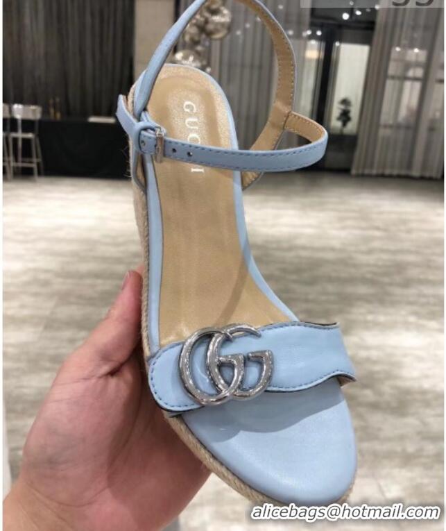 Top Quality Gucci GG Lambskin Wedge Sandals 050715 Blue/Silver 2021