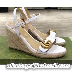 Durable Gucci GG Lambskin Wedge Sandals 050722 White/Gold 2021