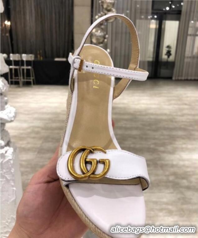 Durable Gucci GG Lambskin Wedge Sandals 050722 White/Gold 2021