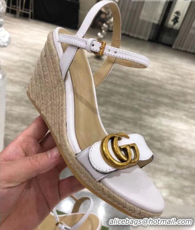 Durable Gucci GG Lambskin Wedge Sandals 050722 White/Gold 2021