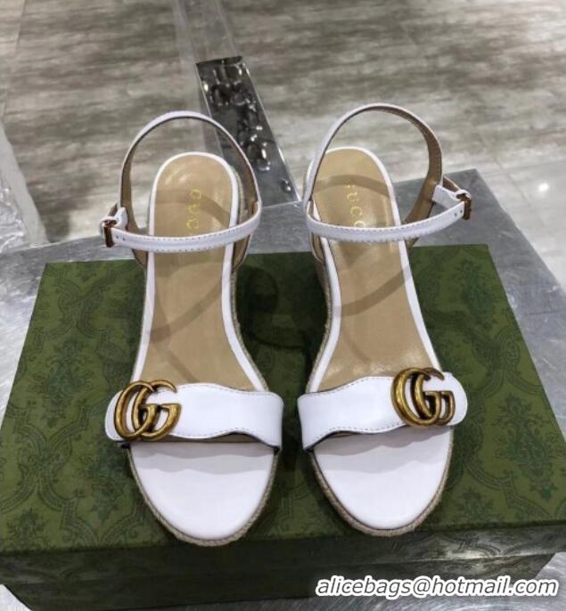 Durable Gucci GG Lambskin Wedge Sandals 050722 White/Gold 2021