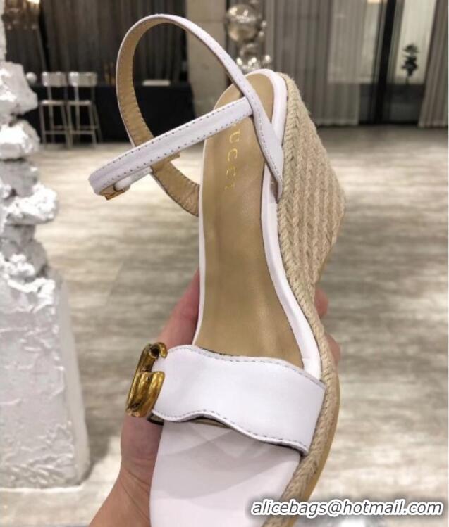 Durable Gucci GG Lambskin Wedge Sandals 050722 White/Gold 2021