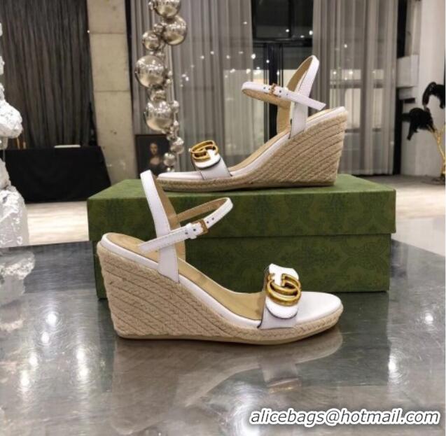 Durable Gucci GG Lambskin Wedge Sandals 050722 White/Gold 2021