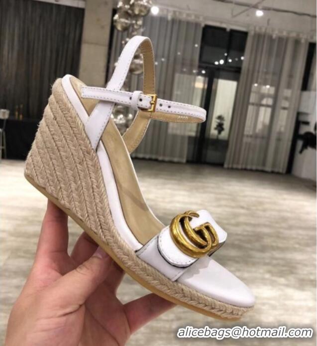 Durable Gucci GG Lambskin Wedge Sandals 050722 White/Gold 2021