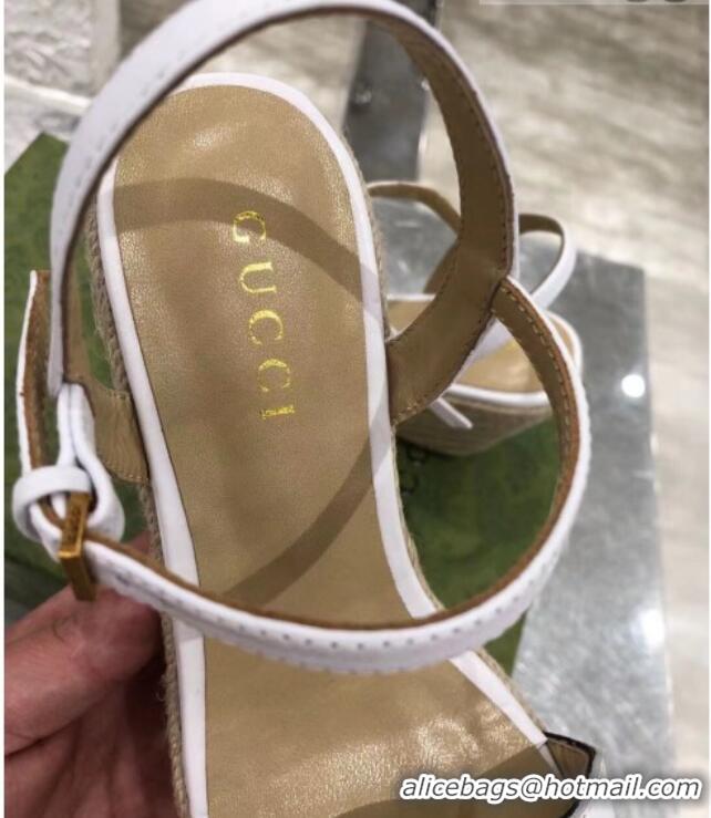 Durable Gucci GG Lambskin Wedge Sandals 050722 White/Gold 2021