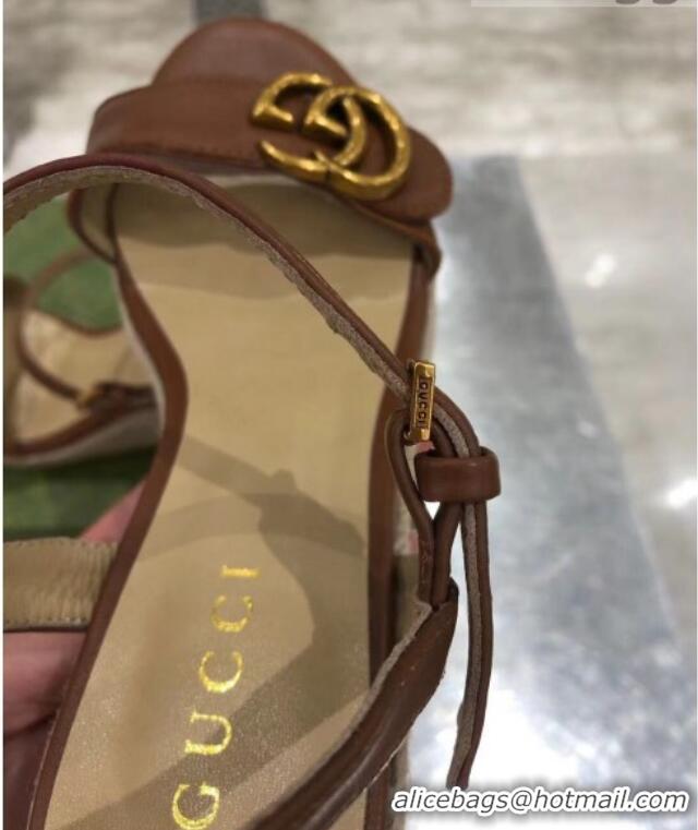 Good Looking Gucci GG Lambskin Wedge Sandals 050722 Brown/Gold 2021