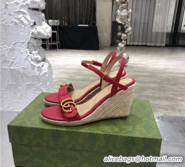 Top Design Gucci GG Lambskin Wedge Sandals 050722 Red/Gold 2021