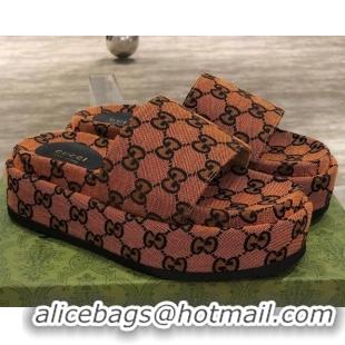 Charming Gucci GG Multicolor Canvas Platform Slide Sandal 573018 Orange 2021