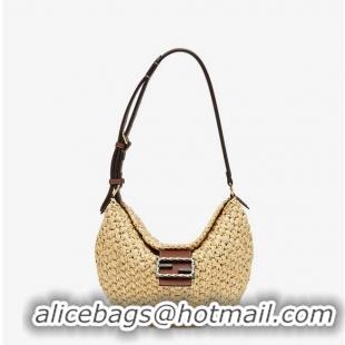 Famous Brand FENDI SMALL CROISSANT Woven straw bag 8BR790AFG