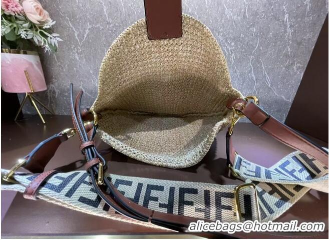 Famous Brand FENDI SMALL CROISSANT Woven straw bag 8BR790AFG