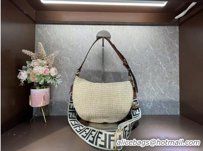 Famous Brand FENDI SMALL CROISSANT Woven straw bag 8BR790AFG