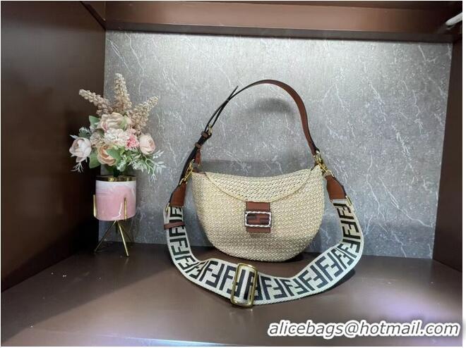 Famous Brand FENDI SMALL CROISSANT Woven straw bag 8BR790AFG