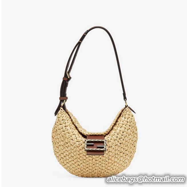 Famous Brand FENDI SMALL CROISSANT Woven straw bag 8BR790AFG