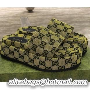 Top Quality Gucci GG Multicolor Canvas Platform Slide Sandal 573018 Kiwi Green 2021