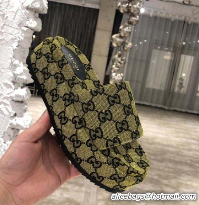 Top Quality Gucci GG Multicolor Canvas Platform Slide Sandal 573018 Kiwi Green 2021