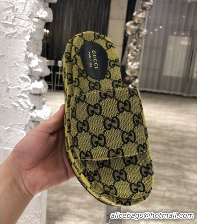 Top Quality Gucci GG Multicolor Canvas Platform Slide Sandal 573018 Kiwi Green 2021