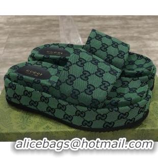 Best Luxury Gucci GG Multicolor Canvas Platform Slide Sandal 573018 Green/Black 2021