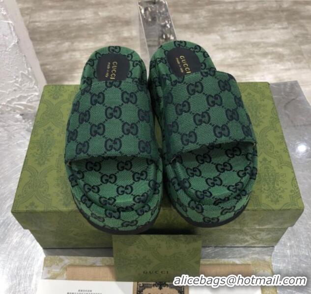 Best Luxury Gucci GG Multicolor Canvas Platform Slide Sandal 573018 Green/Black 2021