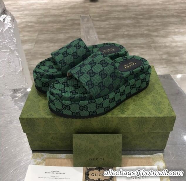 Best Luxury Gucci GG Multicolor Canvas Platform Slide Sandal 573018 Green/Black 2021