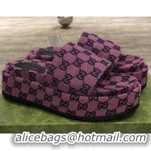 Good Product Gucci GG Multicolor Canvas Platform Slide Sandal 573018 Purple