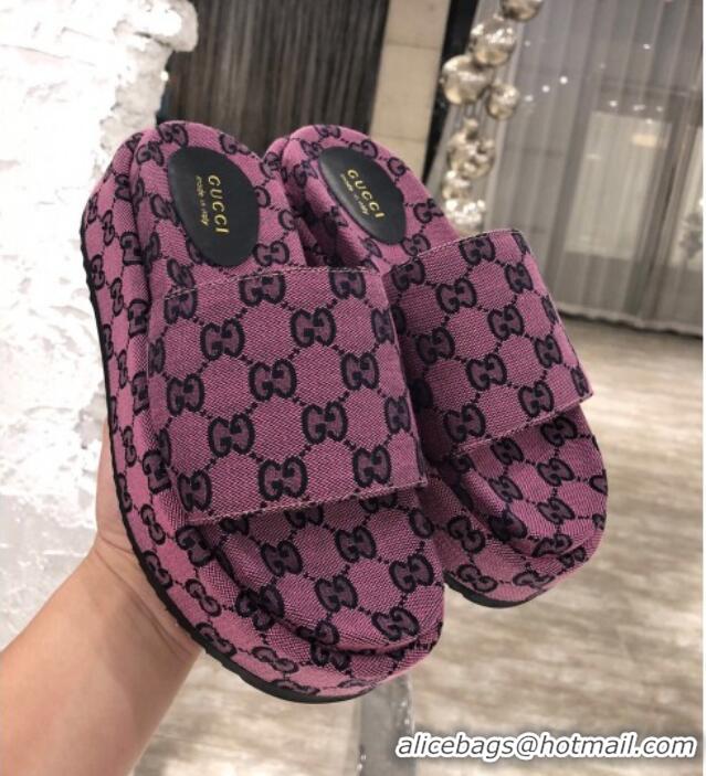 Good Product Gucci GG Multicolor Canvas Platform Slide Sandal 573018 Purple