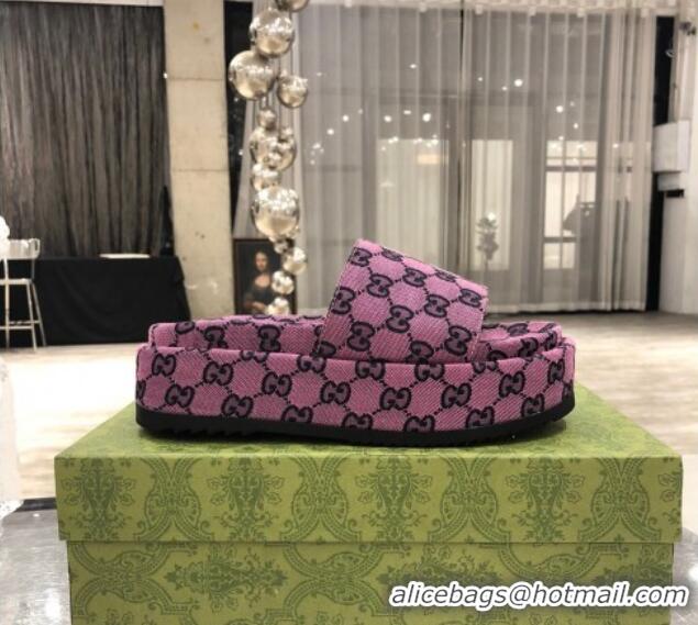 Good Product Gucci GG Multicolor Canvas Platform Slide Sandal 573018 Purple