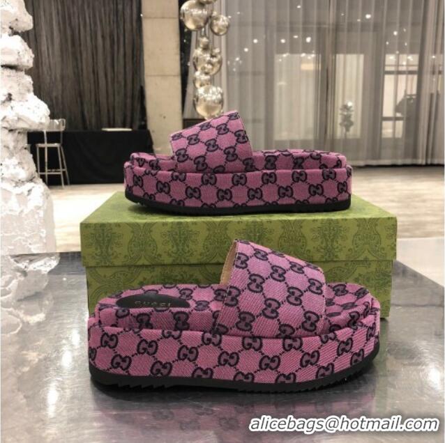 Good Product Gucci GG Multicolor Canvas Platform Slide Sandal 573018 Purple