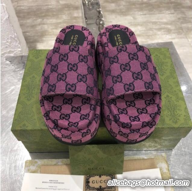 Good Product Gucci GG Multicolor Canvas Platform Slide Sandal 573018 Purple