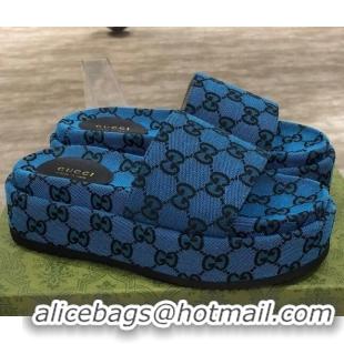 Low Price Gucci GG Multicolor Canvas Platform Slide Sandal 573018 Blue