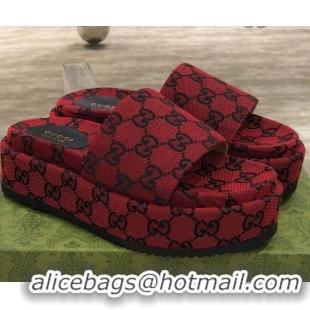 Super Quality Gucci GG Multicolor Canvas Platform Slide Sandal 573018 Red