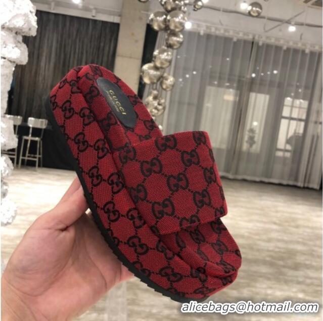 Super Quality Gucci GG Multicolor Canvas Platform Slide Sandal 573018 Red