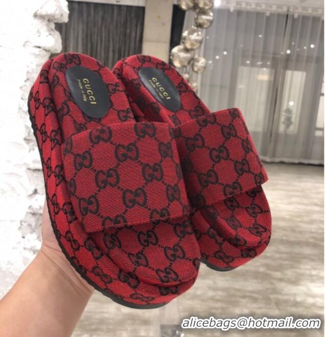 Super Quality Gucci GG Multicolor Canvas Platform Slide Sandal 573018 Red