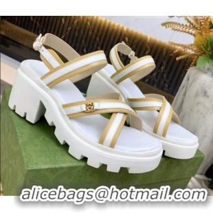 Good Quality Gucci Lug Sole Sandal with Web 050766 White 2021