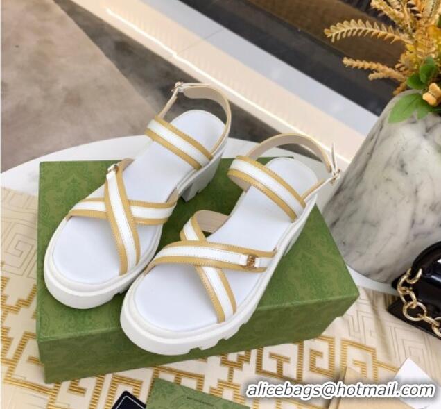 Good Quality Gucci Lug Sole Sandal with Web 050766 White 2021