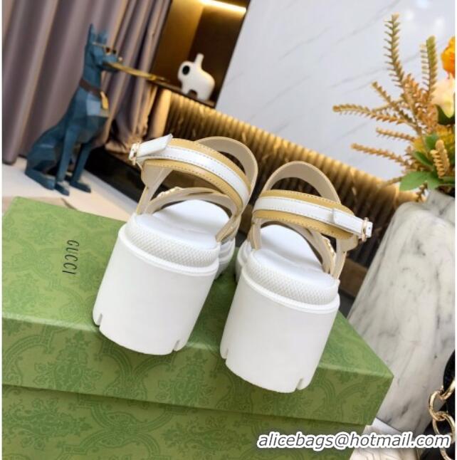 Good Quality Gucci Lug Sole Sandal with Web 050766 White 2021