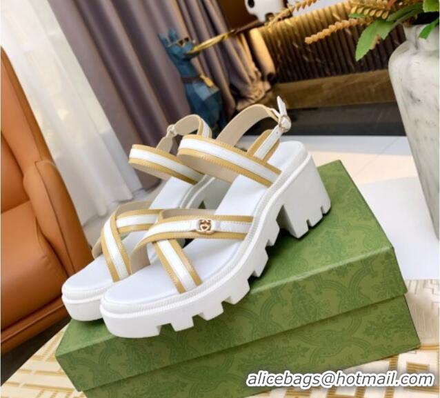 Good Quality Gucci Lug Sole Sandal with Web 050766 White 2021