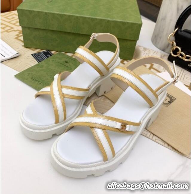 Good Quality Gucci Lug Sole Sandal with Web 050766 White 2021