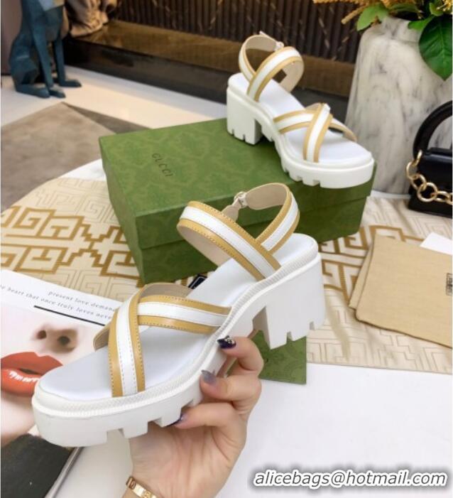 Good Quality Gucci Lug Sole Sandal with Web 050766 White 2021