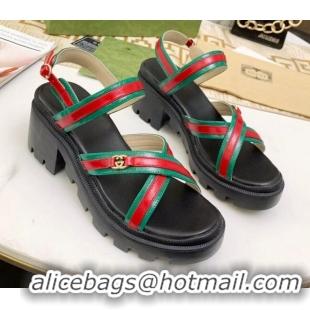 Good Product Gucci Lug Sole Sandal with Web 050768 Green 2021