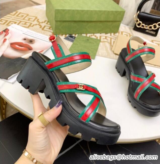 Good Product Gucci Lug Sole Sandal with Web 050768 Green 2021