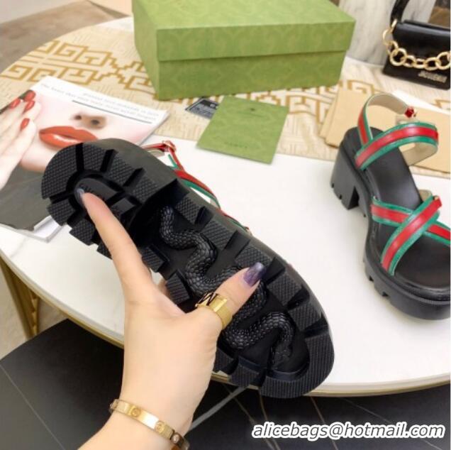 Good Product Gucci Lug Sole Sandal with Web 050768 Green 2021