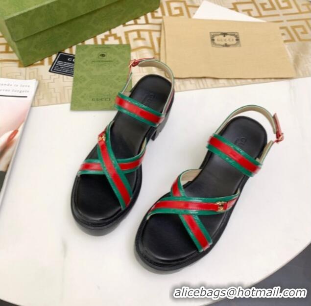 Good Product Gucci Lug Sole Sandal with Web 050768 Green 2021