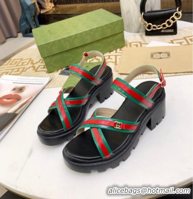 Good Product Gucci Lug Sole Sandal with Web 050768 Green 2021