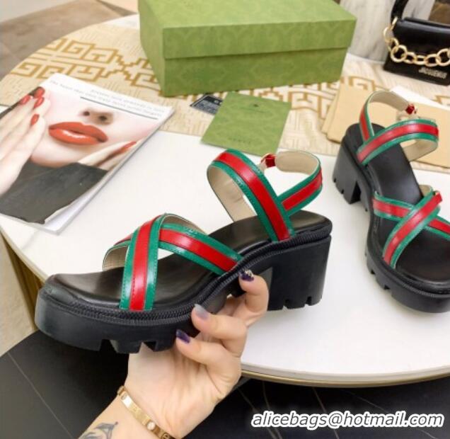 Good Product Gucci Lug Sole Sandal with Web 050768 Green 2021