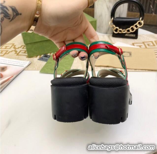 Good Product Gucci Lug Sole Sandal with Web 050768 Green 2021