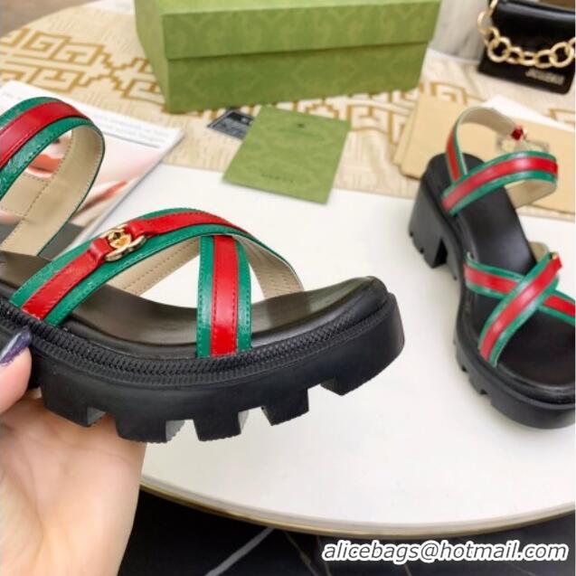 Good Product Gucci Lug Sole Sandal with Web 050768 Green 2021