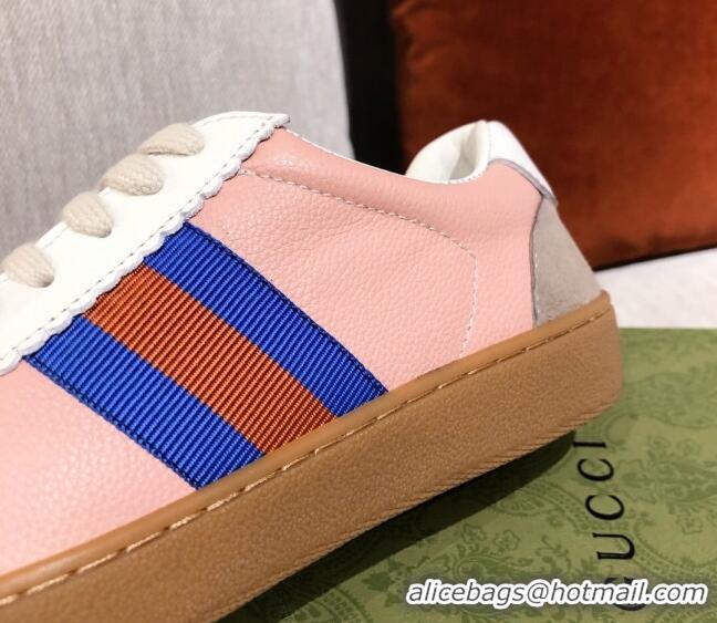 Top Quality Gucci Screener Web Leather Sneakers 051097 Pink 2021