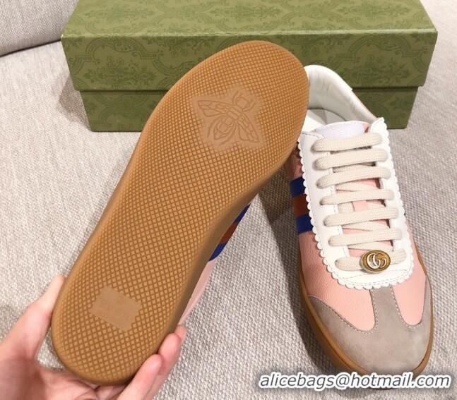 Top Quality Gucci Screener Web Leather Sneakers 051097 Pink 2021