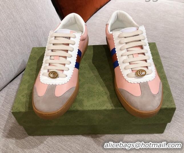 Top Quality Gucci Screener Web Leather Sneakers 051097 Pink 2021