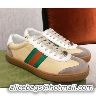 Low Cost Gucci Screener Web Leather Sneakers 051097 Yellow 2021